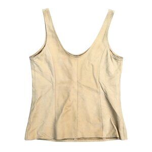 MICHAEL HOBAN Women's Vintage 90s SMALL North Beach Leather Tan Tank Top Shirt‍‍